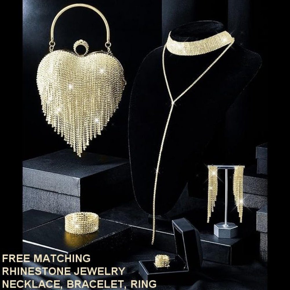 NWT Sparkling Bling Swarovski Crystal Rhinestone Heart Purse: Silver Gol…